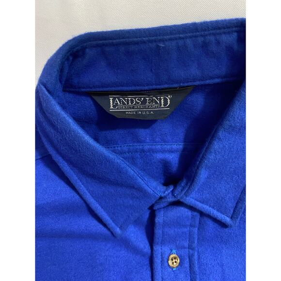 Vintage Lands End Thick Cotton Work Button Down Blue Shirt Long Men's XL USA - Picture 5 of 8